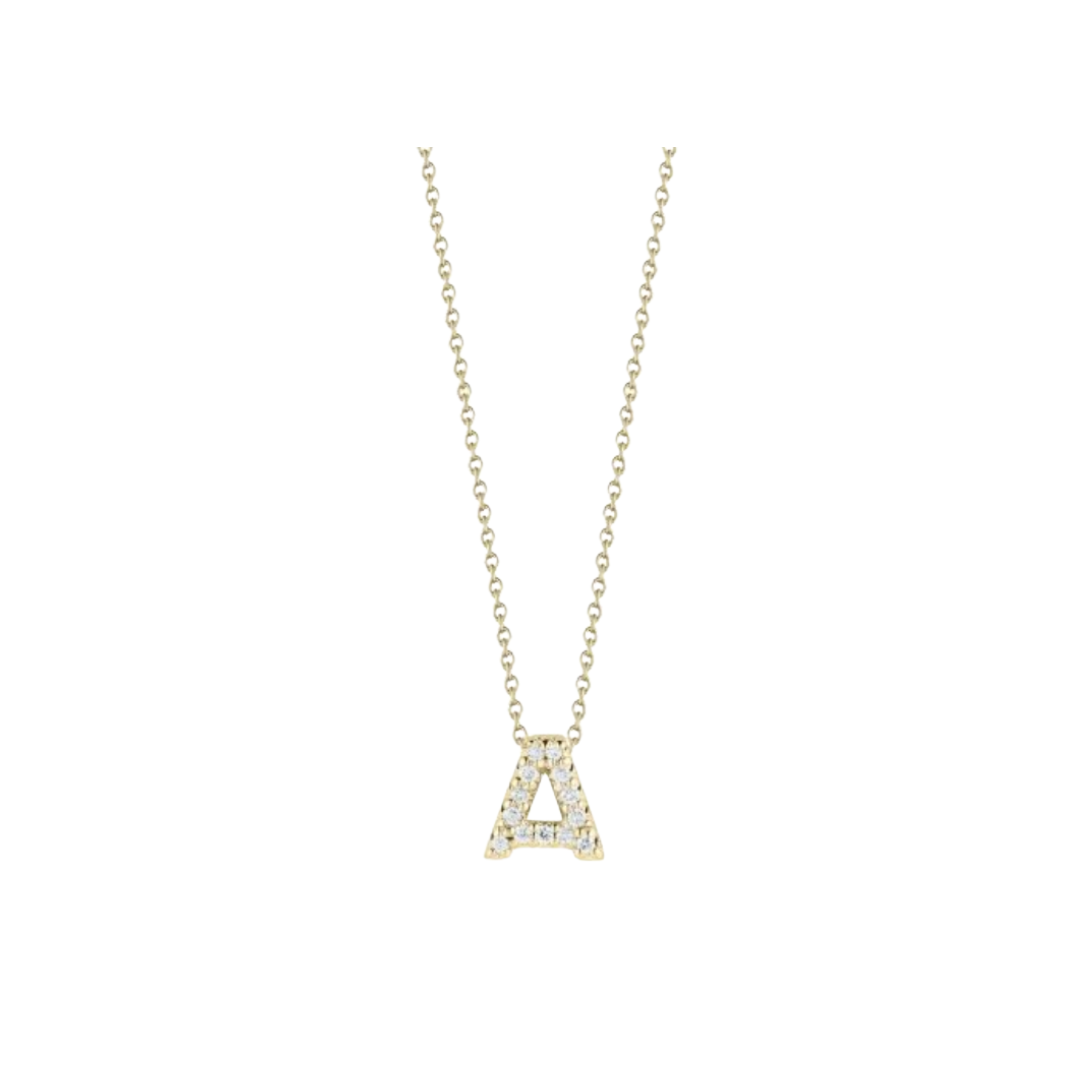 18K YELLOW GOLD TINY TREASURES DIAMOND LOVE LETTER “A” NECKLACE