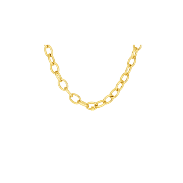 18K YELLOW DESIGNER GOLD OVAL LINK CHARM NECKLACE