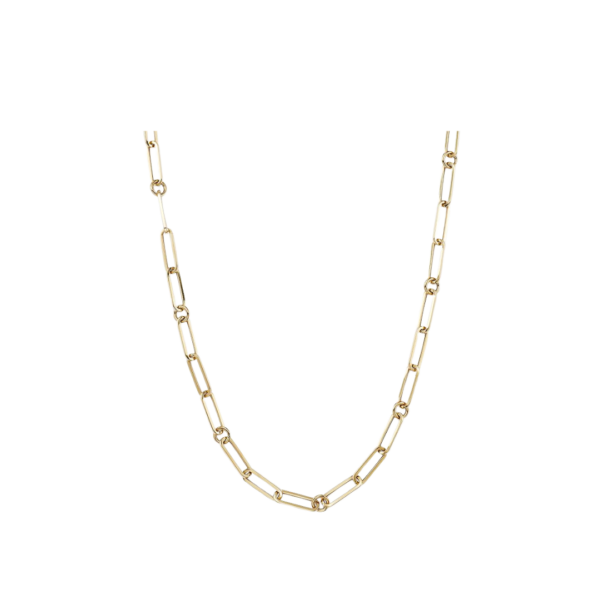 18K YELLOW DESIGNER GOLD PAPERCLIP & ROUND LINK 34 INCH CHAIN