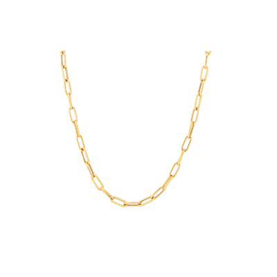 18K YELLOW DESIGNER GOLD ALTERNATING POLISHED AND FLUTED PAPERCLIP LINK 34 INCH CHAIN