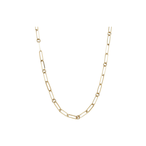 18K YELLOW DESIGNER GOLD PAPERCLIP & ROUND LINK 19 INCH CHAIN