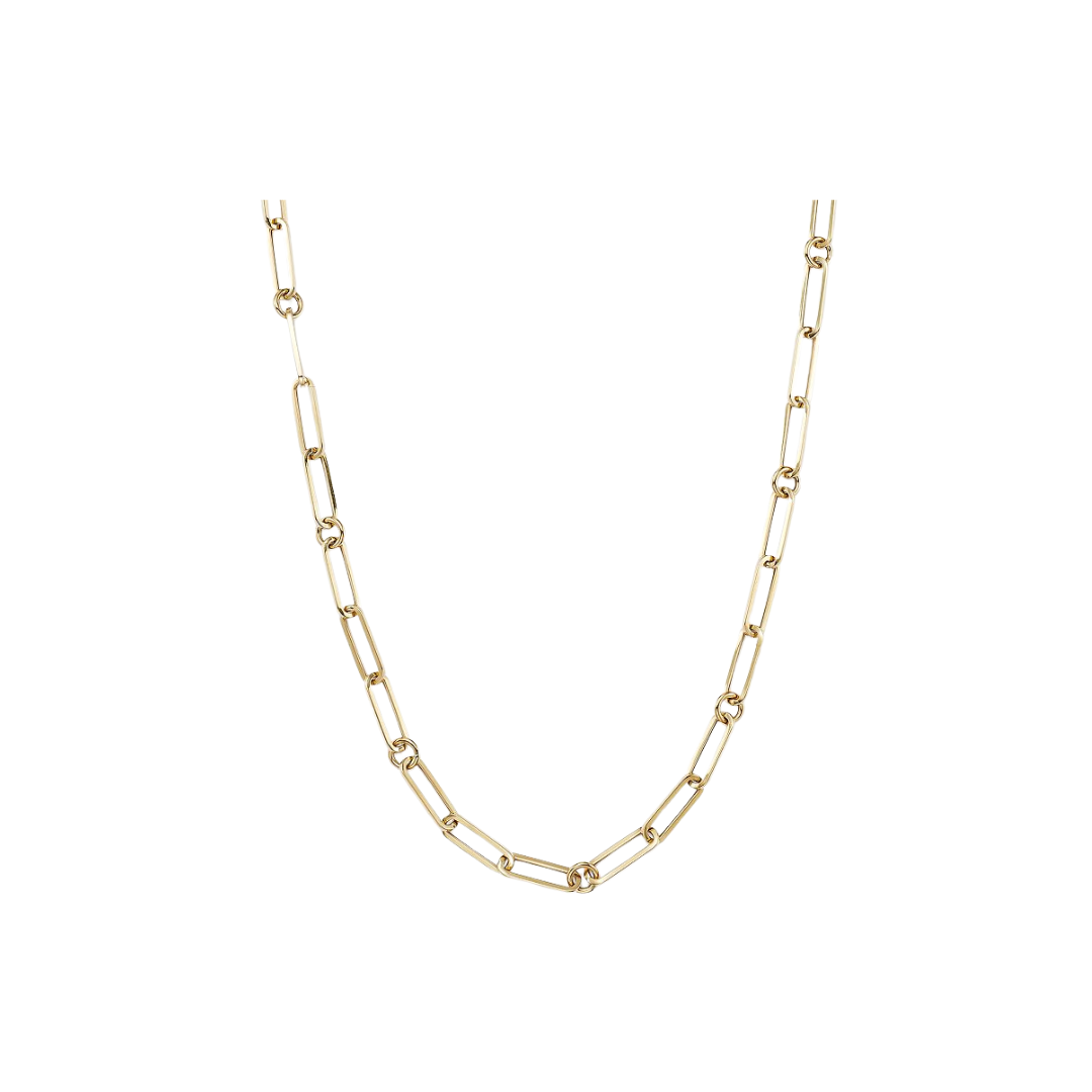 18K YELLOW DESIGNER GOLD PAPERCLIP & ROUND LINK 19 INCH CHAIN