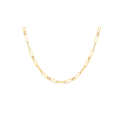 18K Yellow Gold Paperclip & Round Link Chain, 17 Inch