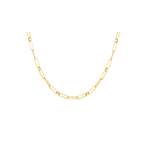 18K Yellow Gold Paperclip & Round Link Chain, 17 Inch