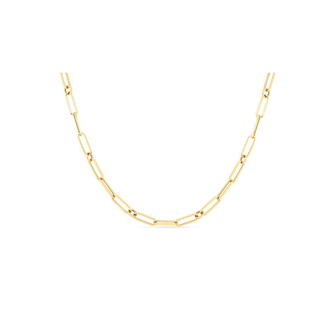 18K Yellow Gold Paperclip & Round Link Chain, 17 Inch