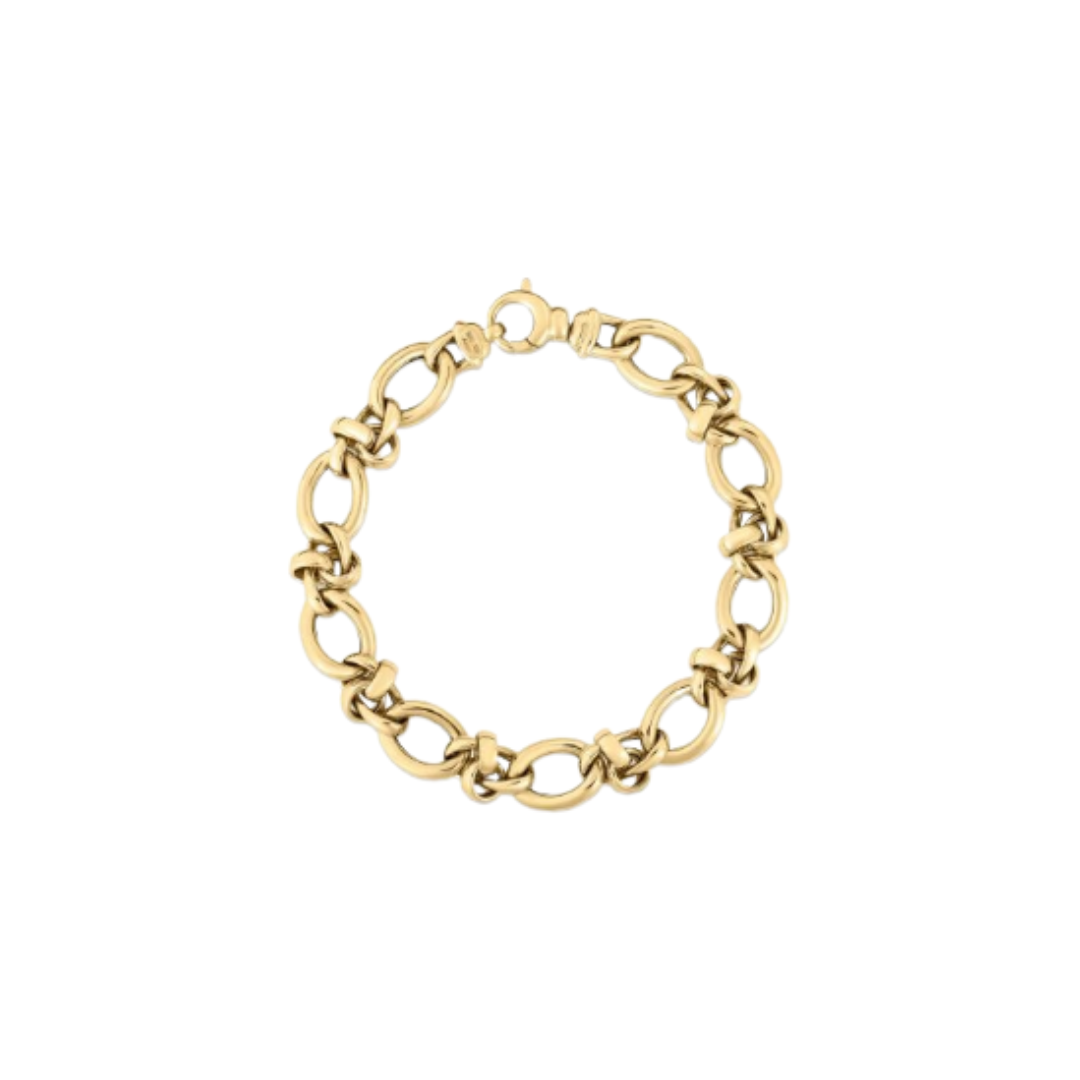 18K YELLOW DESIGNER GOLD ALTERNATING MIXED LINK BRACELET