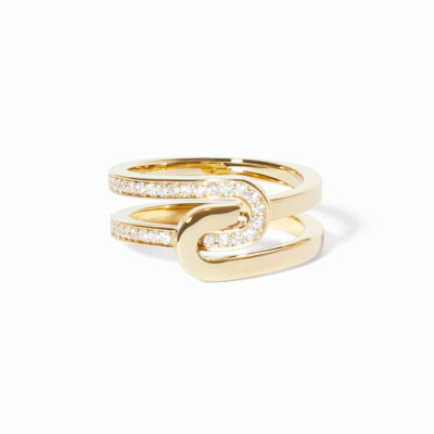 Maillon Star small ring, Yellow gold half paved with diamonds, Size 6.5