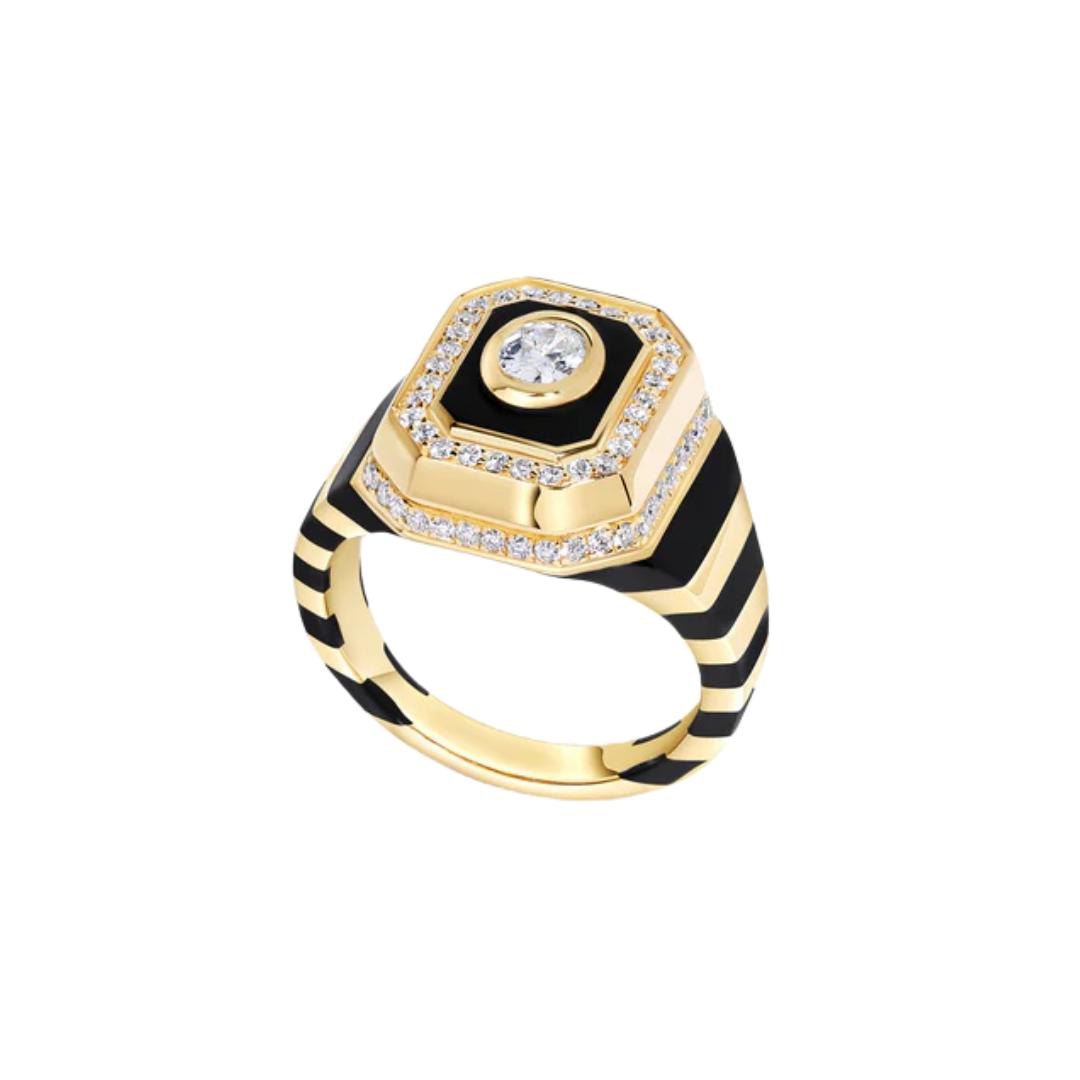 Tsang Jet Black Signet Ring, Size 7