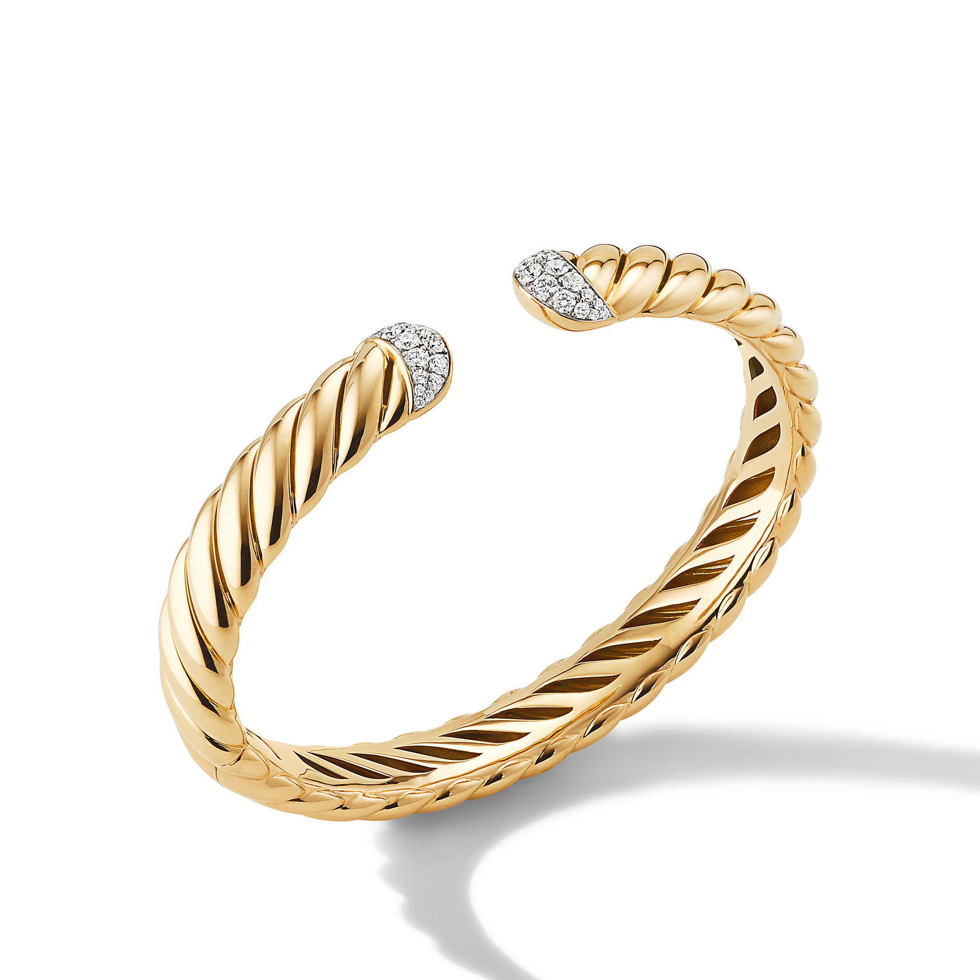 Sculpted Cable Cuff Bracelet in 18K Yellow Gold with Diamonds, 10mm
