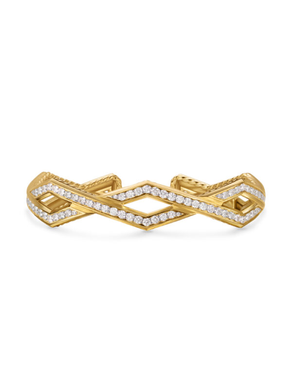 Zig Zag Staxâ„¢ Cuff Bracelet in 18K Yellow Gold with Diamonds, 13mm