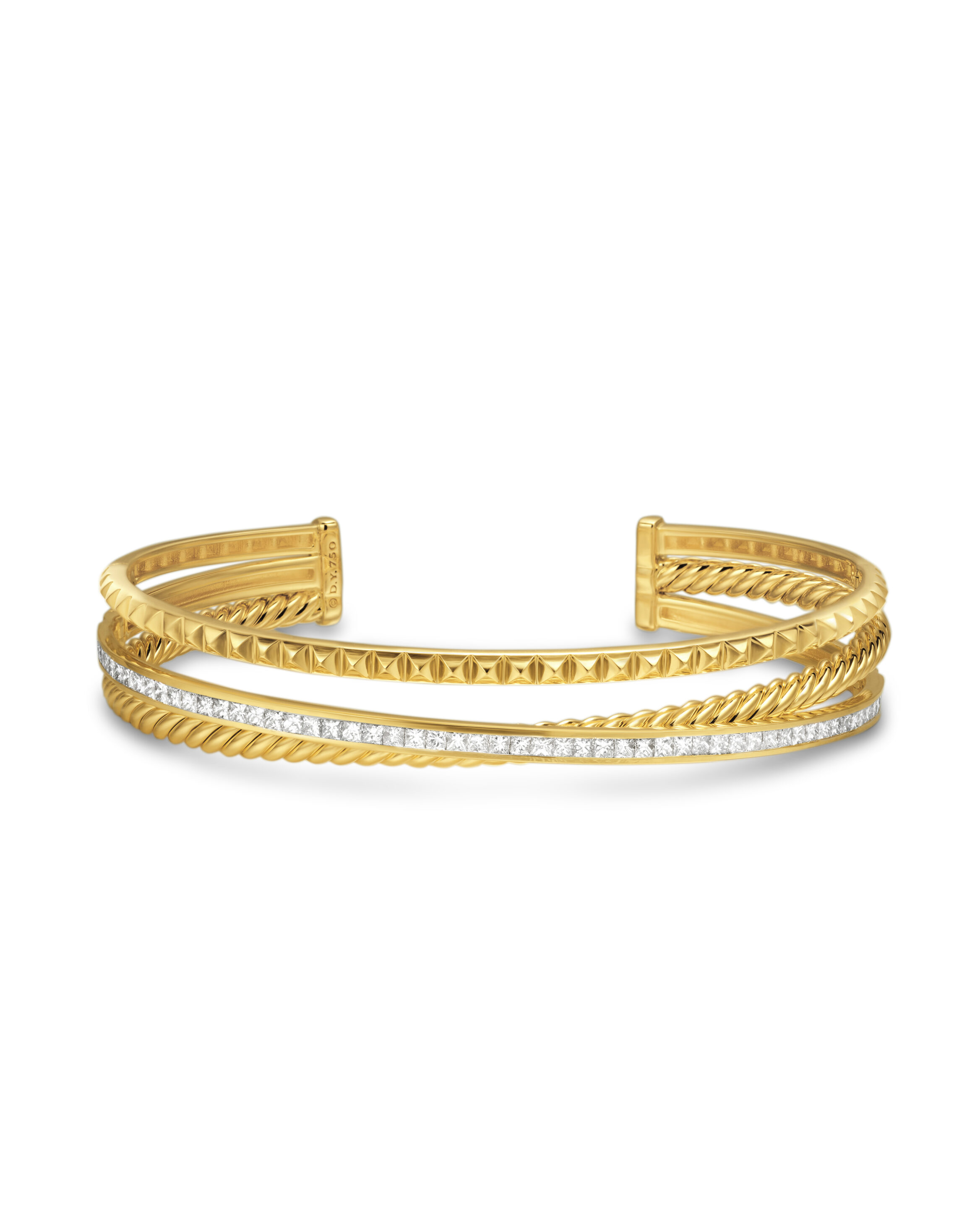 Crossover Trio Three Row Cuff Bracelet in 18K Yellow Gold with Diamonds