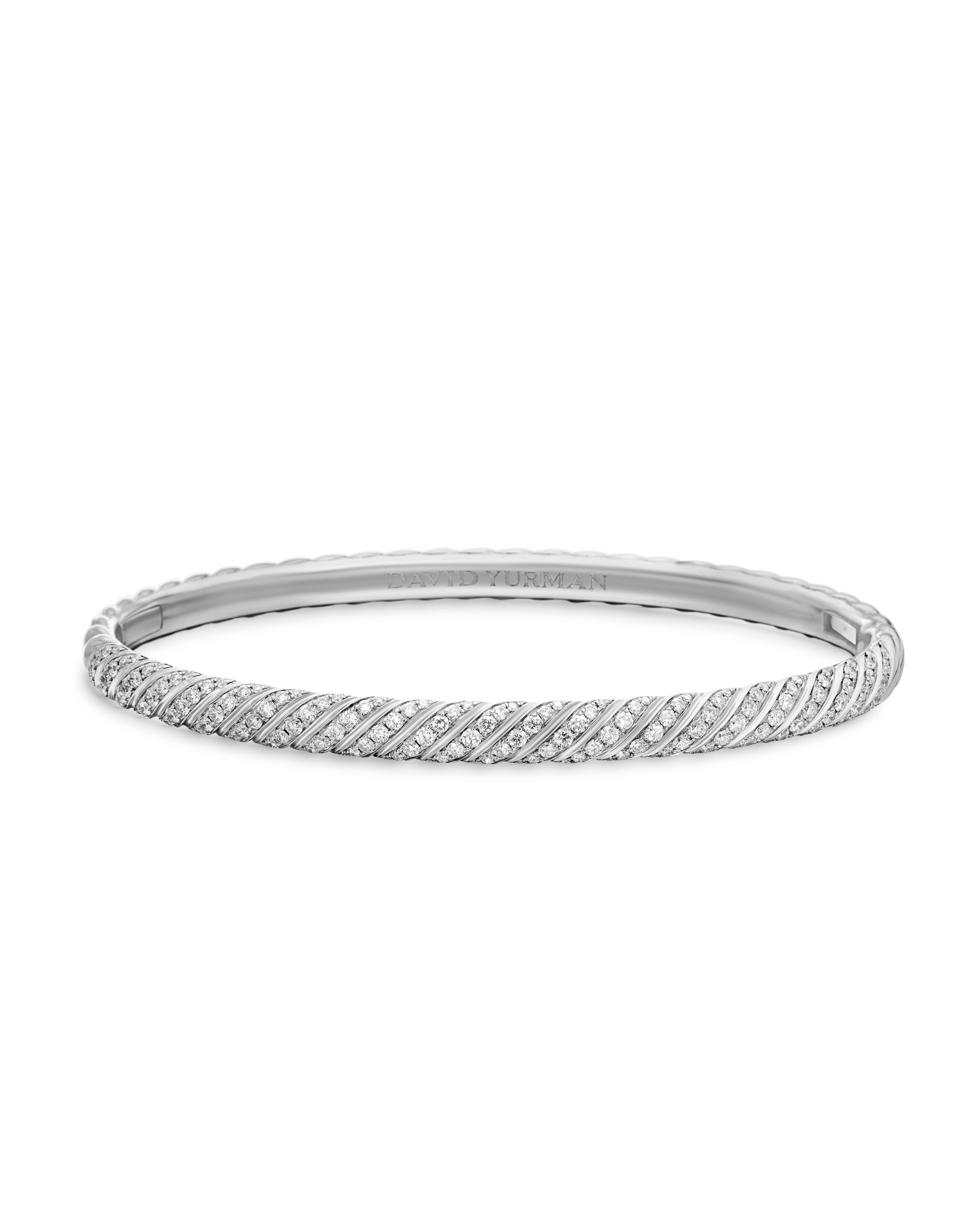 Sculpted Cable Bangle Bracelet in 18K White Gold with Diamonds