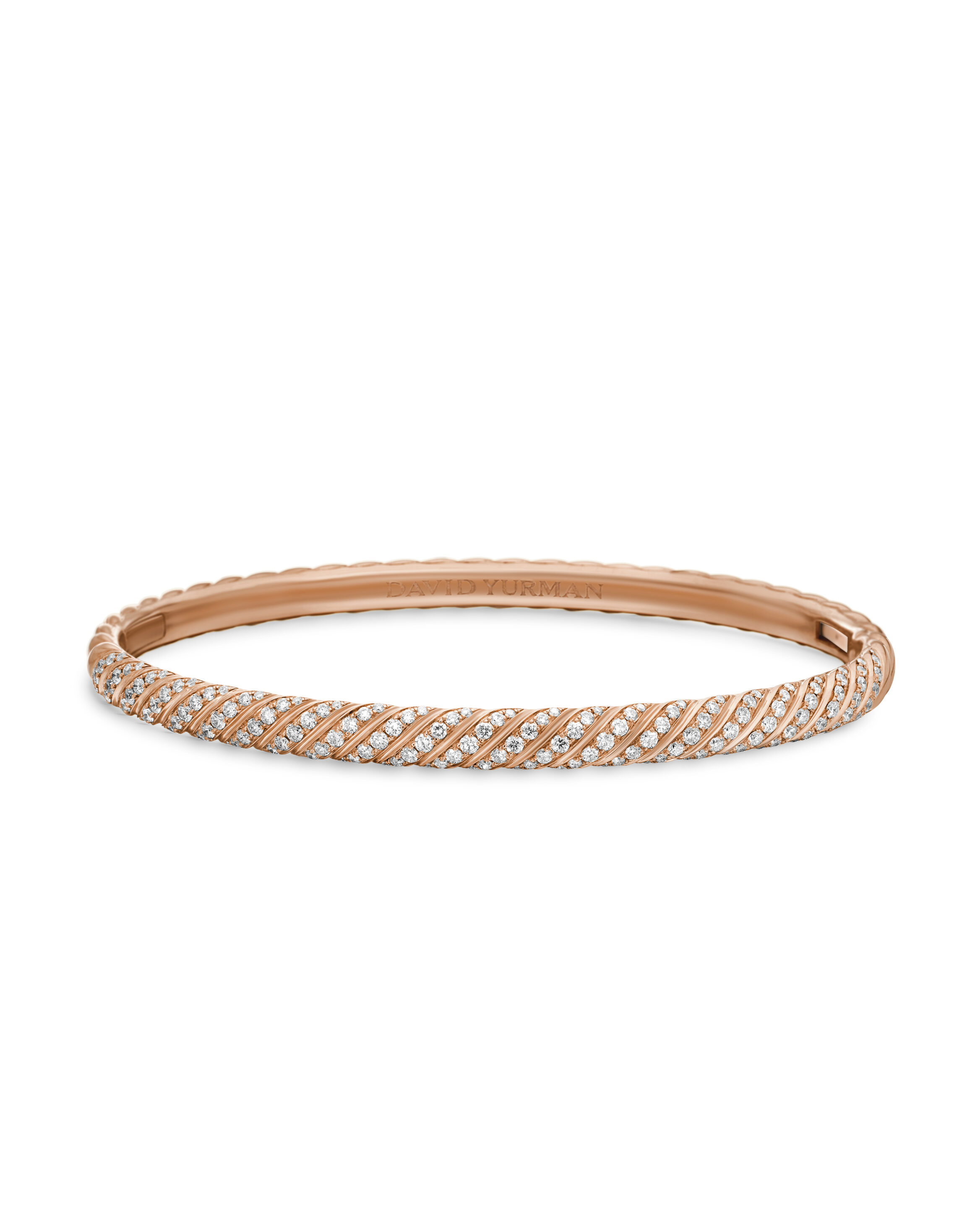 Sculpted Cable Bangle Bracelet in 18K Rose Gold with Diamonds