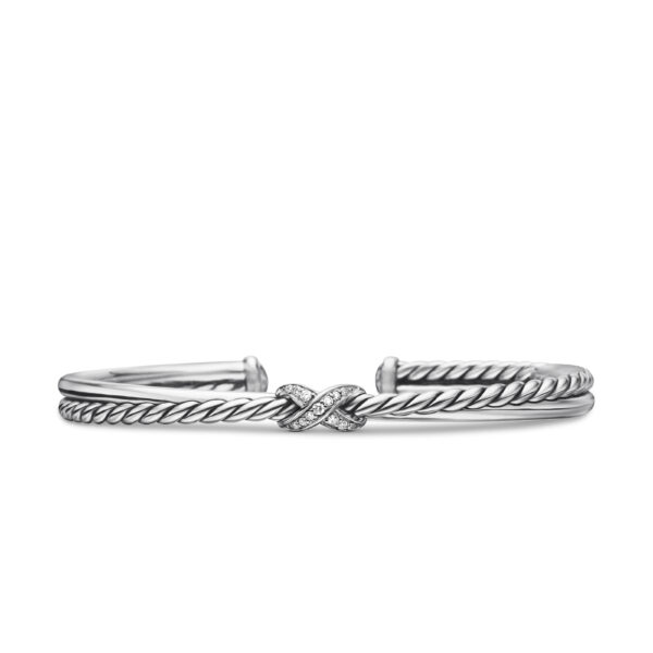 Petite X Center Station Bracelet in Sterling Silver with Pavé Diamonds
