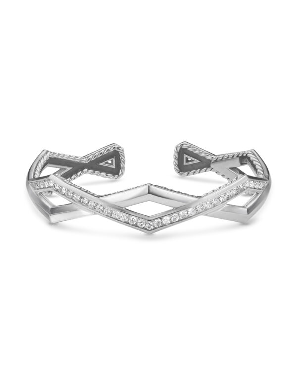 Zig Zag Staxâ„¢ Two Row Cuff Bracelet in Sterling Silver with Diamonds, 13mm