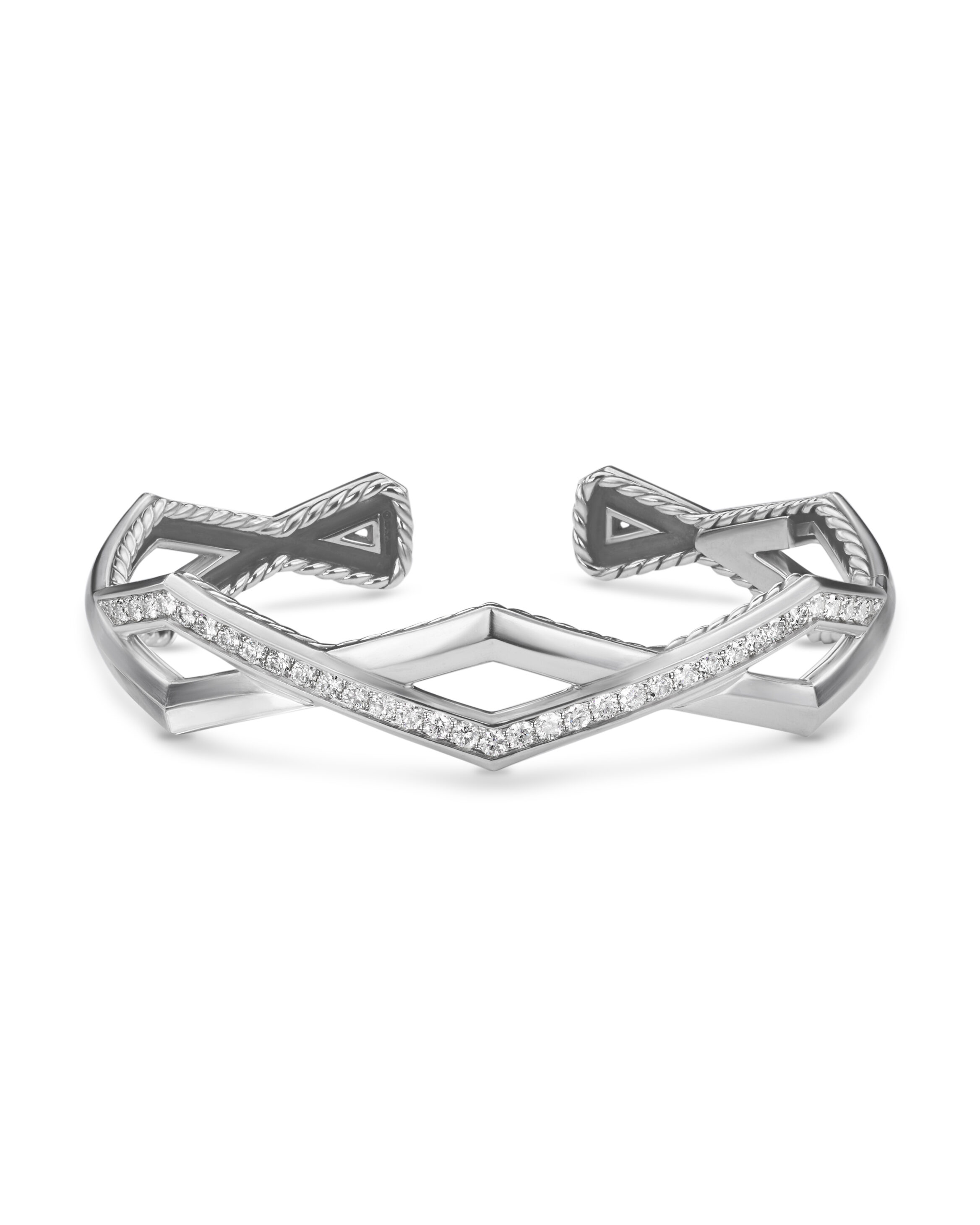 Zig Zag Staxâ„¢ Two Row Cuff Bracelet in Sterling Silver with Diamonds