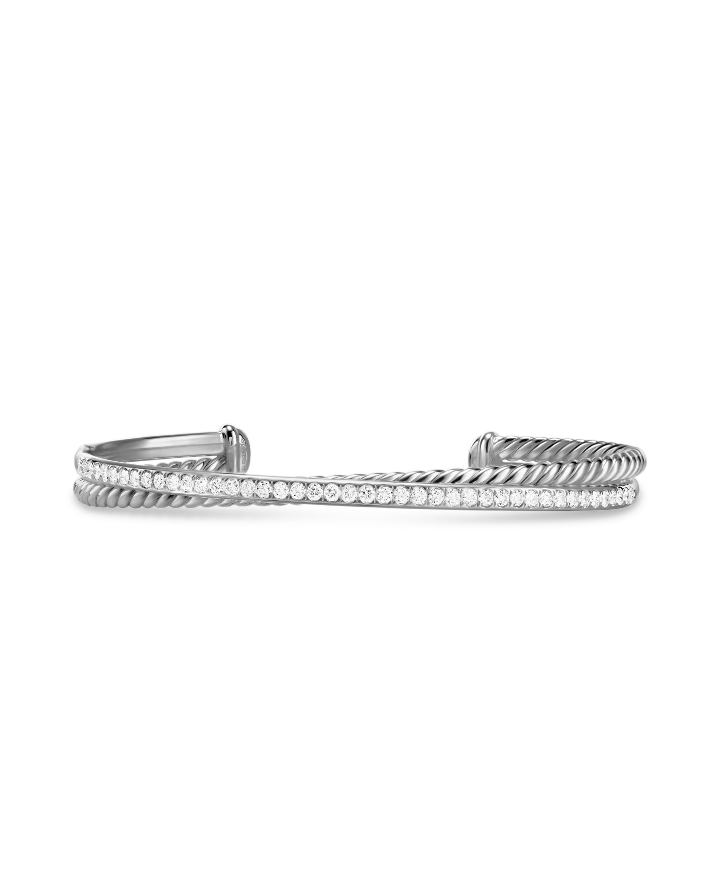 Crossover Two Row Bracelet in Sterling Silver with Diamonds