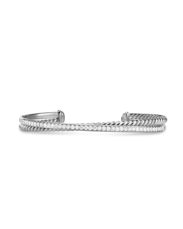 Crossover Two Row Bracelet in Sterling Silver with Diamonds, 6mm
