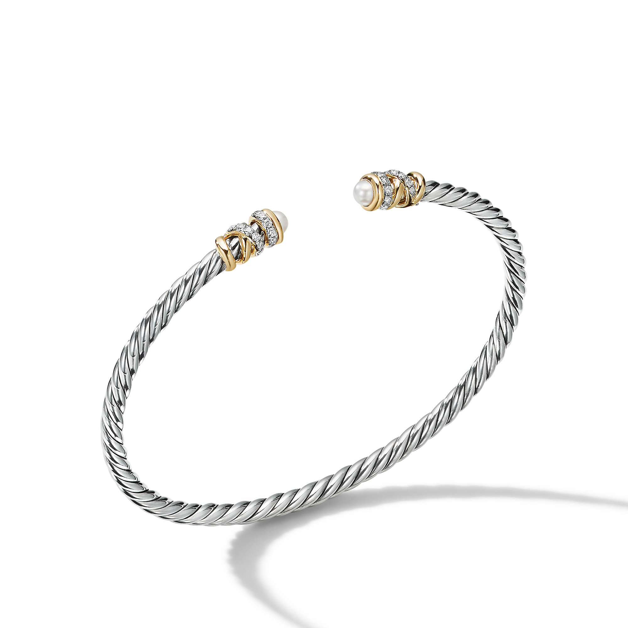 Petite Helena Classic Cable Bracelet in Sterling Silver with 18K Yellow Gold, Pearls and Diamonds