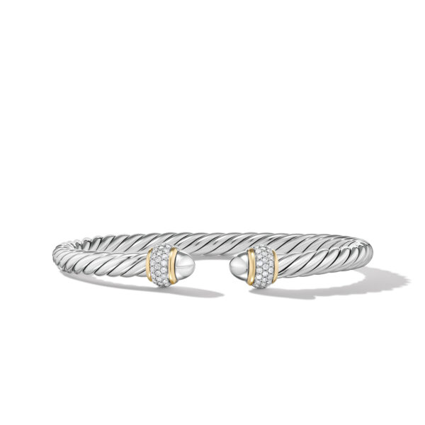 Cable Bracelet in Sterling Silver with 18K Yellow Gold and Diamonds, 5mm