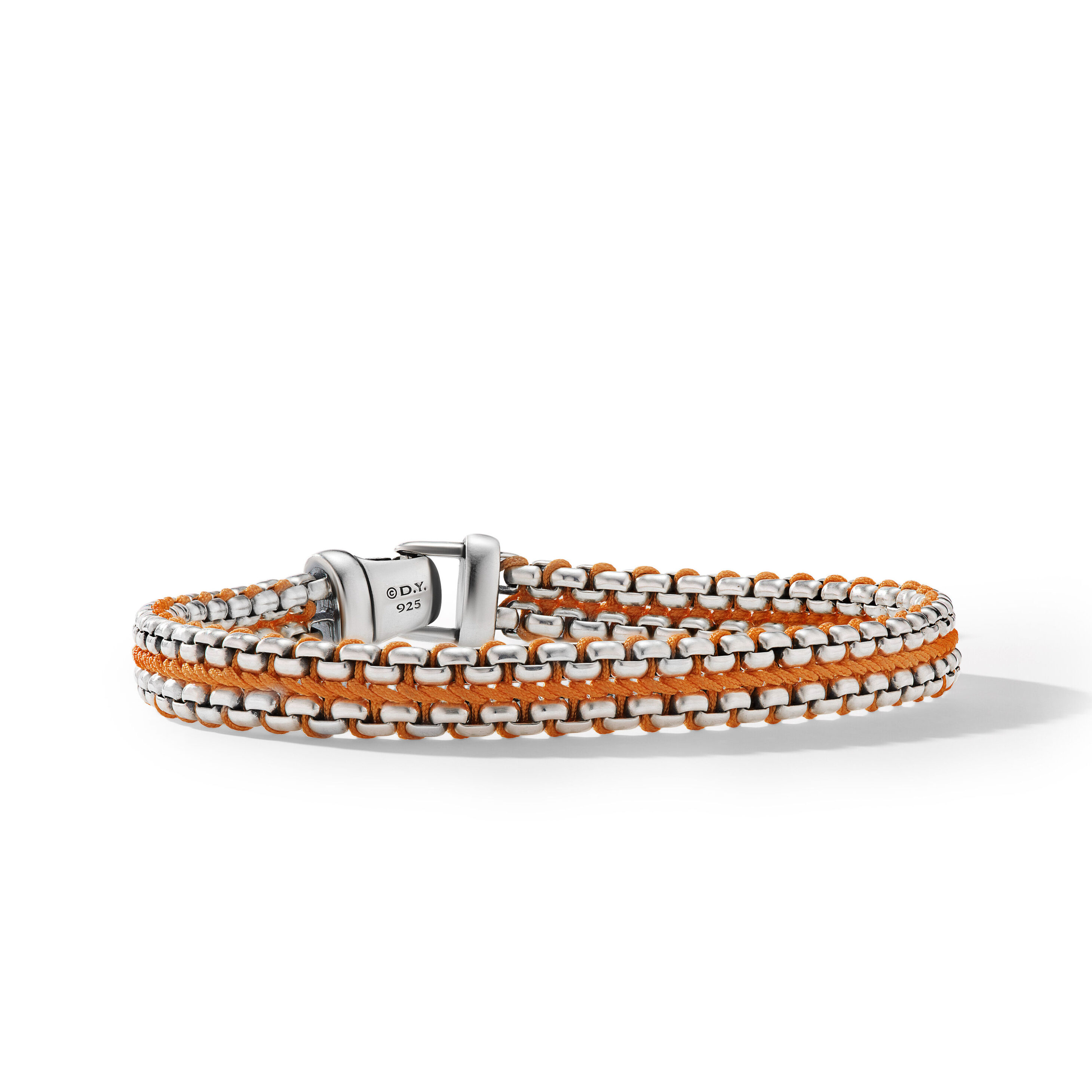 Woven Box Chain Bracelet in Sterling Silver with Orange Nylon