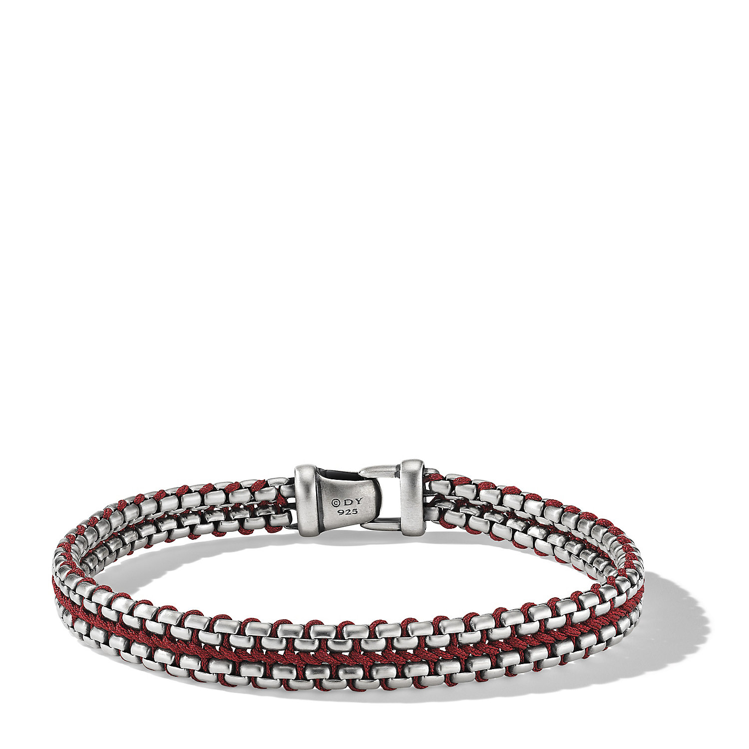 Woven Box Chain Bracelet in Sterling Silver with Red Nylon, 10mm