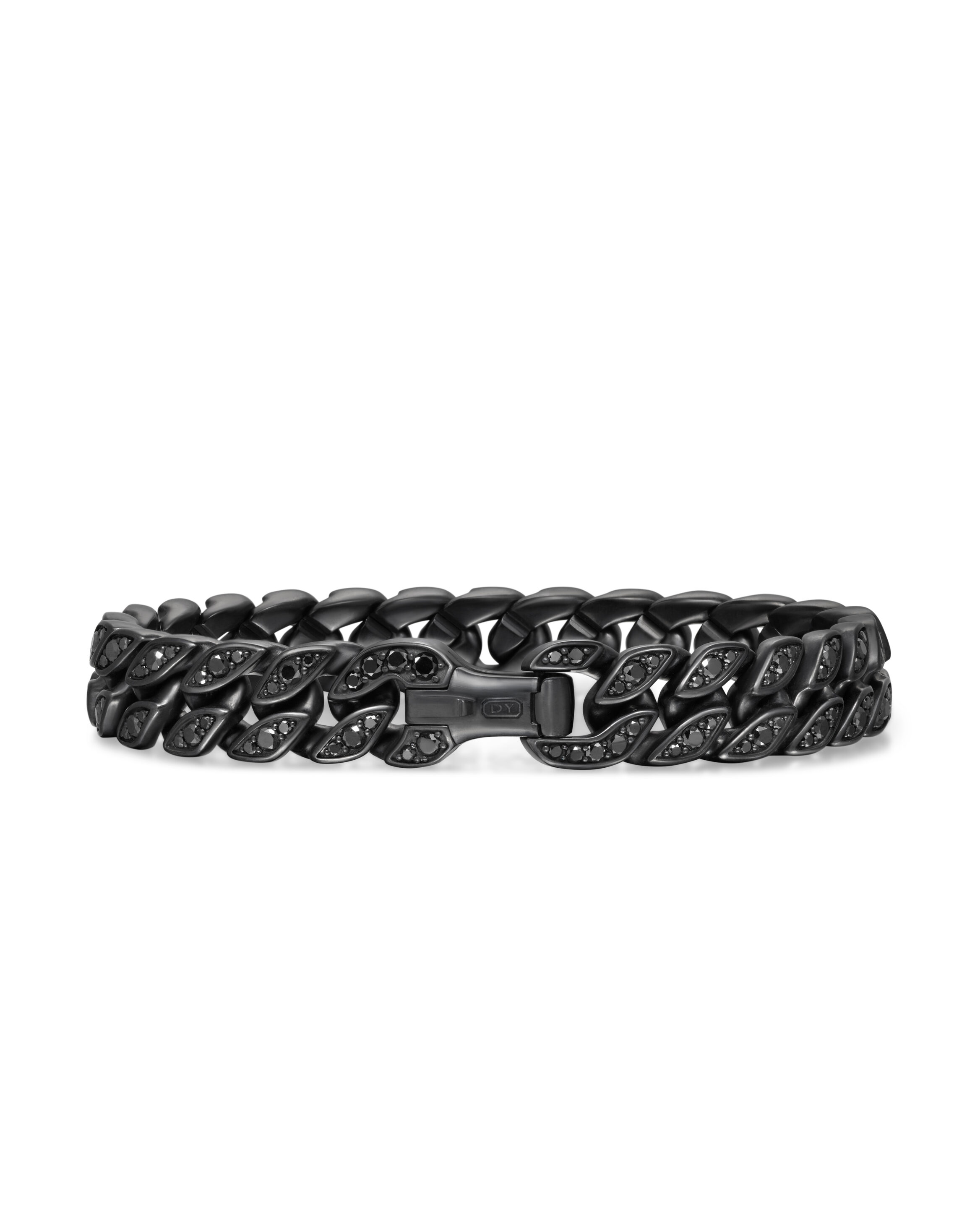 Curb Chain Bracelet in Black Titanium with Black Diamonds, 11.5mm