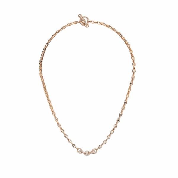 3mm Open Link Necklace with Five Link Pave