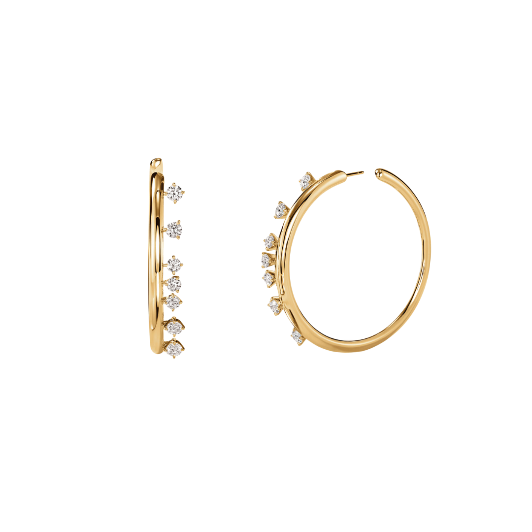 Hearts On Fire Barre Floating 18K Yellow Gold with  Diamond1.50 Carats  Medium HoopsBARRE Floating Diamond Medium Hoops
