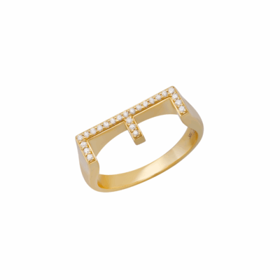 Helena Rose's 14KYG Diamond Pave Chunky Letter E Initial Ring in Size 7.5