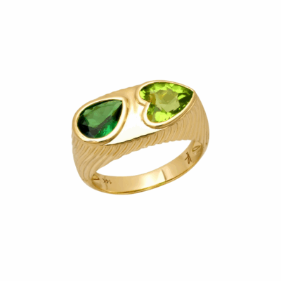 Helena Rose's 14KYG Petite Ripple Ring in Peridot and Tsavorite in Size 4