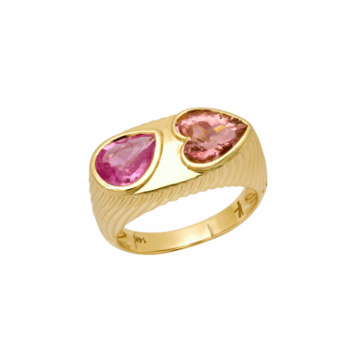 Helena Rose's 14KYG Petite Ripple Ring in Pink Tourmaline and Pink Sapphire in Size 4