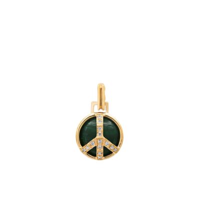 14KYG Mini Peace Pendant in Malachite and Diamonds