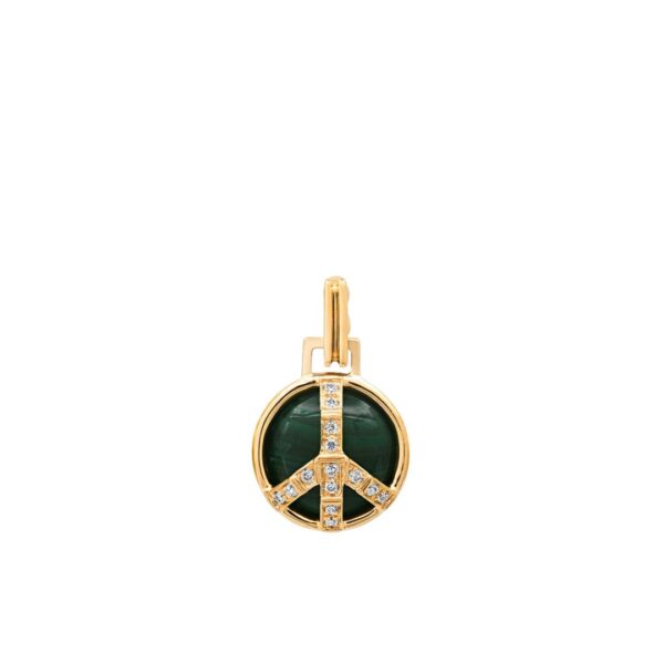 14KYG Mini Peace Pendant in Malachite and Diamonds