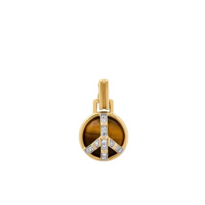 Mini Peace Pendant in Tiger's Eye and Diamonds