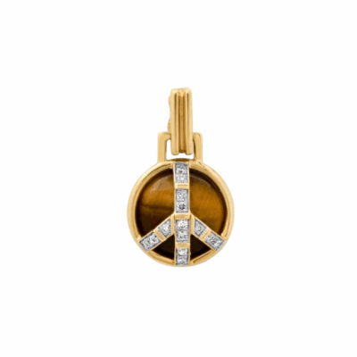 Helena Rose's 14KYG Mini Peace Pendant in Tiger's Eye and Diamonds