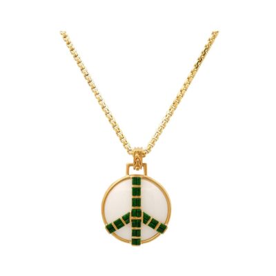 14KYG Mid-Size Peace Pendant in White Onyx and Green MAw Sit Sit