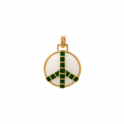 Helena Rose's 14KYG Mid-Size Peace Pendant in White Onyx and Green MAw Sit Sit