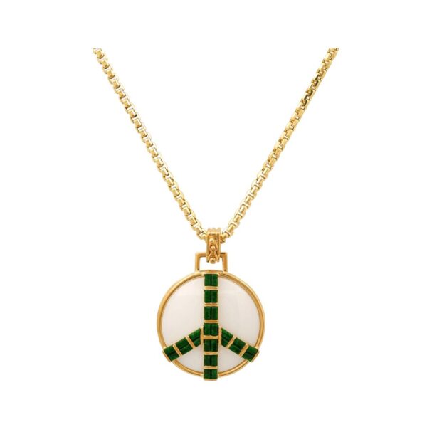 14KYG Mid-Size Peace Pendant in White Onyx and Green MAw Sit Sit