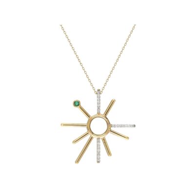 ¡Buenos Días! Yellow Gold and White Diamond Necklace - Emerald Bezel