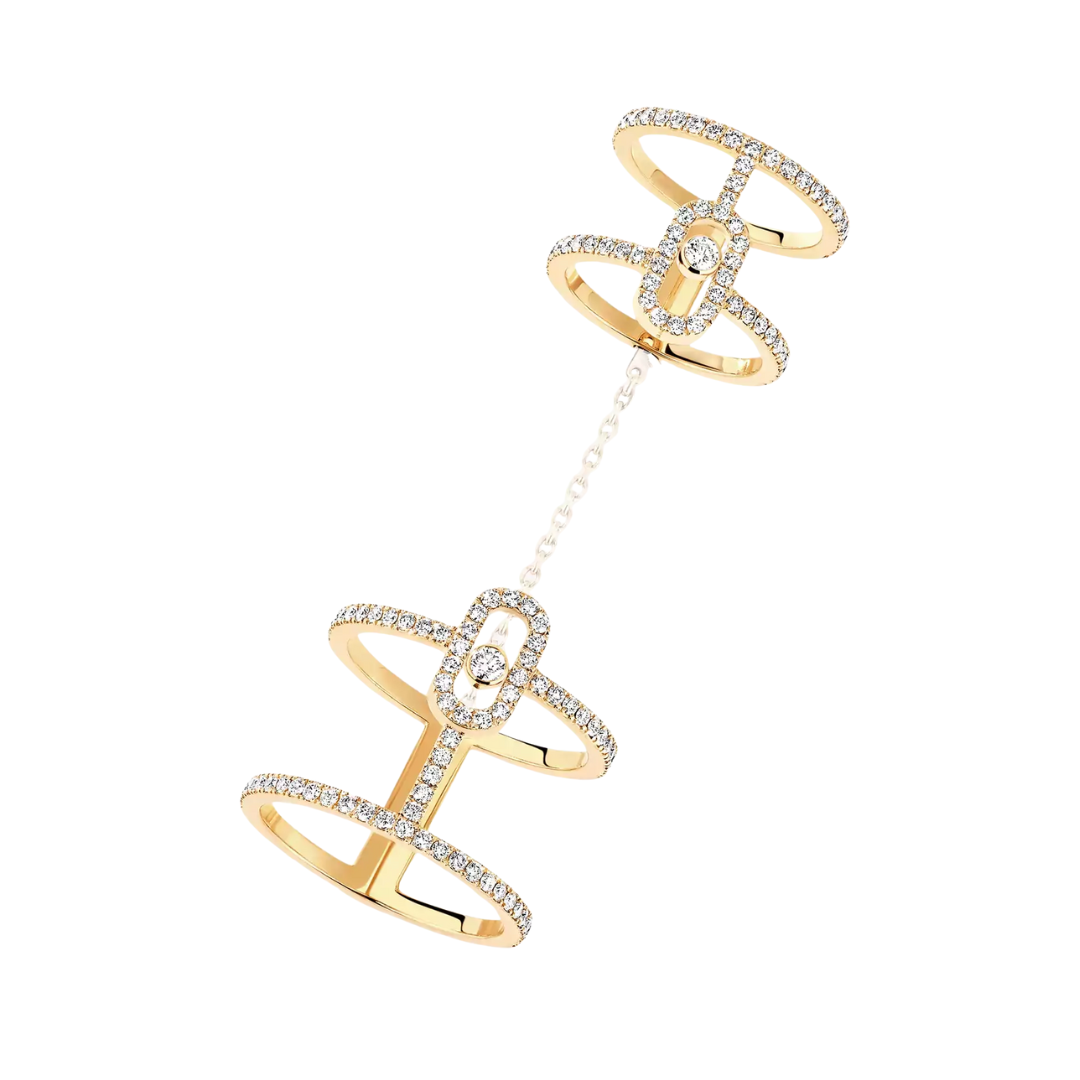 Move Uno Double Yellow Gold Diamond Ring, Size 6