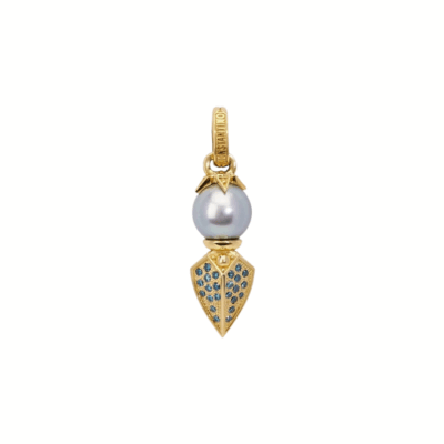 18KT Gold Black Pearl Blue Diamond Pendant
