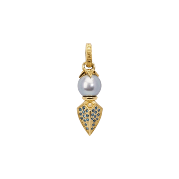 18KT Gold Black Pearl Blue Diamond Pendant