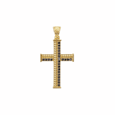 Kavafi 18KYG Black Diamonds Cross Pendant