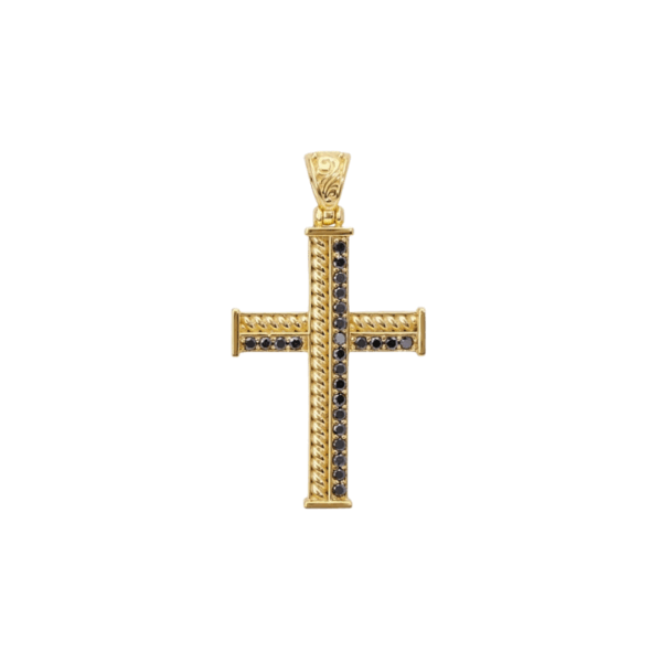 Kavafi 18KYG Black Diamonds Cross Pendant