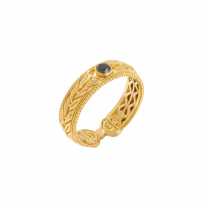18K Yellow Gold with Black Diamond Ring, size 11