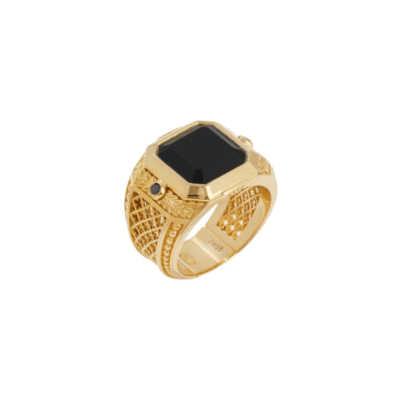 Kavafi 18ktg Diamond + Black Onix Ring, size 10
