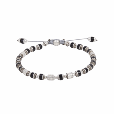 Saguaro Bracelet with Black Agate Gemstone and Sterling Silver Beads