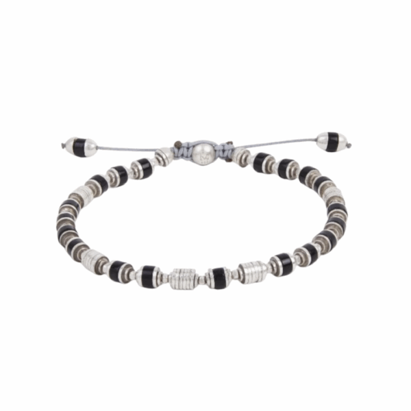 Saguaro Bracelet with Black Agate Gemstone and Sterling Silver Beads