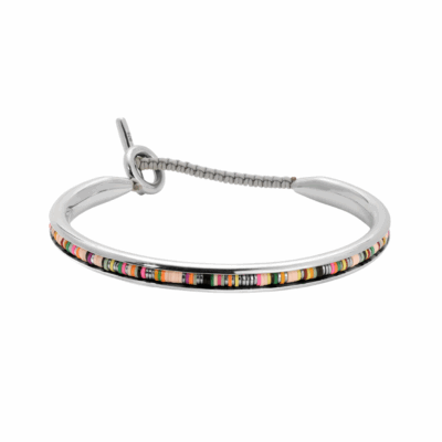 Tunal Sterling Silver Cuff in Mint Green Pattern with African Beads, Medium